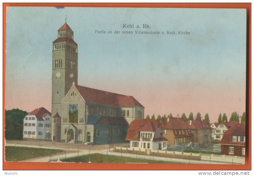 Kehl : Partie An Der Neuen Villenkolonie U. Kath. Kirche . Jahr 1919 . - Kehl