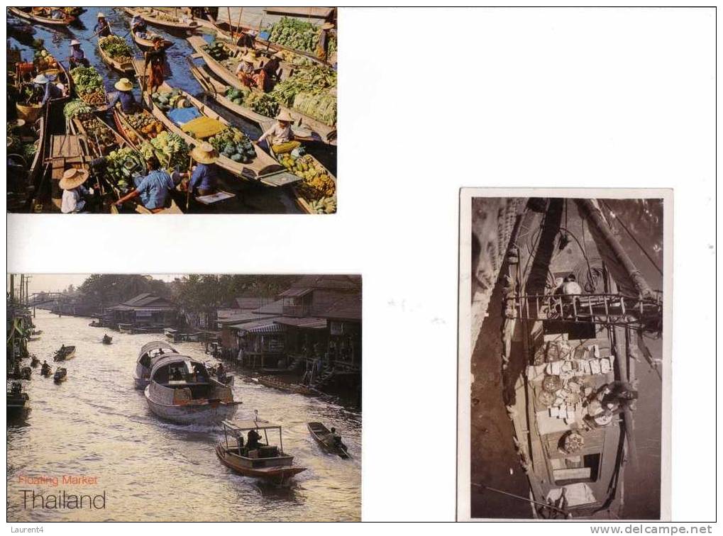 3 Floating Market Postcards  - 3 Carte De Marche Flottant - Markets