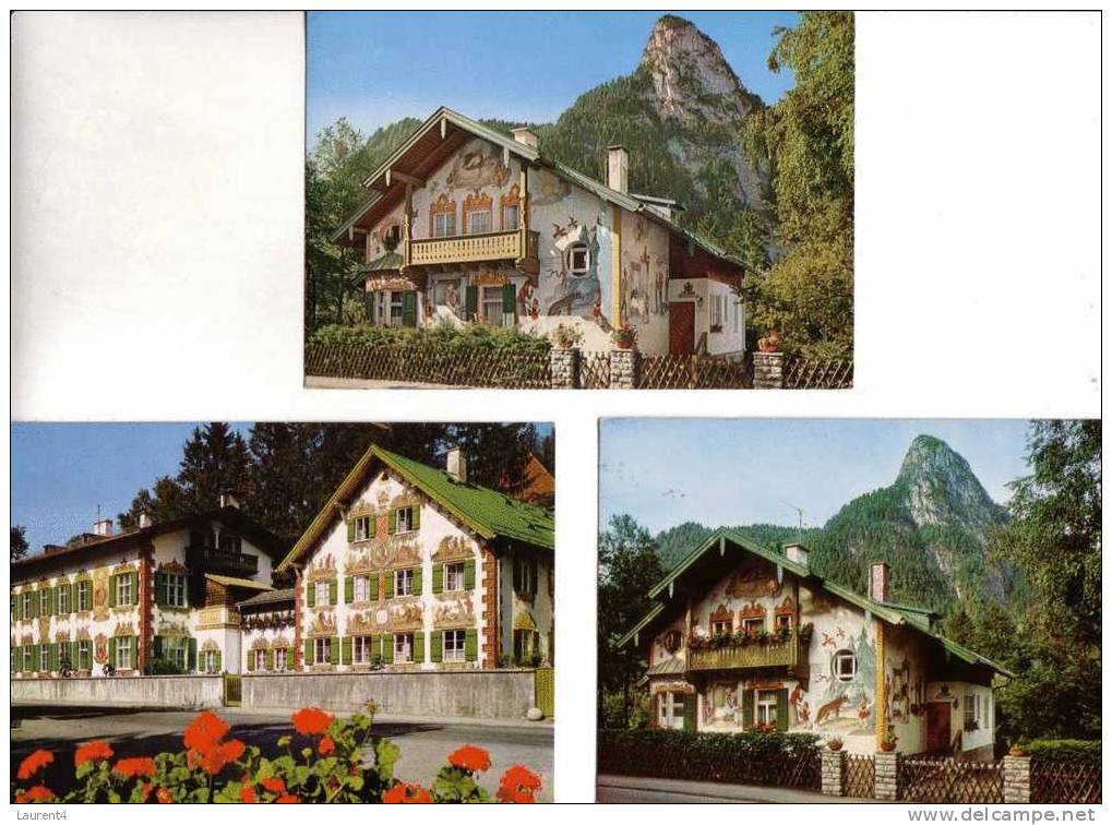 3 German House Oberammergau Postcards  - 3 Carte De Maisons Decoree - Oberammergau
