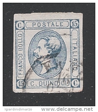 ITALIA Regno -1863: Effigie Vittorio Emanuele II° -Valore Usato Da 15 C. Azzurro II° Tipo, In Buone Condizioni - DC0763. - Used