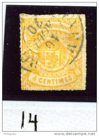 Luxembourg  Percé En Ligne Blanche   Yv 14  Joli Cachet 10 Aout 1870   =  Cote  225 E - 1859-1880 Coat Of Arms