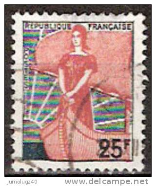 Timbre France Y&T N°1216 (1) Obl.  Marianne à La Nef.  25 F. Vert-gris Et Rouge. Cote 0,15 € - 1959-1960 Marianne In Een Sloep