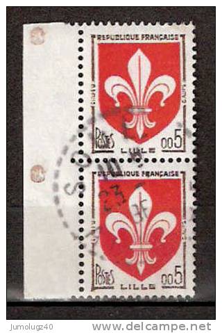 Timbre France Y&T N°1230 X2 Obl (1). Paire.  Armoirie De Lille.  5 C. Brun-noir Et Rouge. Cote 0,40 € - 1941-66 Stemmi E Stendardi