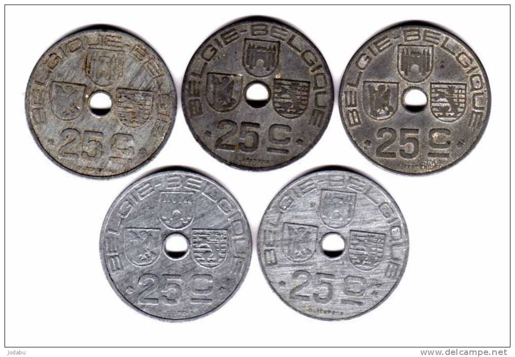 5 Piéces De 25 Centimes 1942-1943-1944-1945-1946 - 25 Centesimi