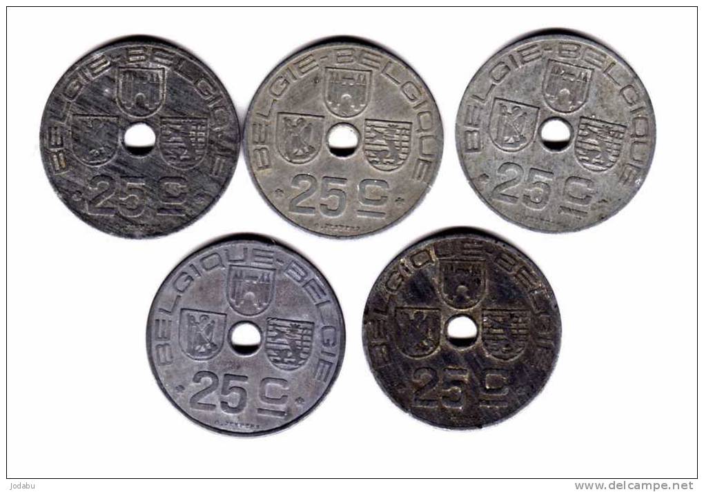 5 Piéces De 25 Centimes 1942-1943-1944-1945-1946 - 25 Centimes