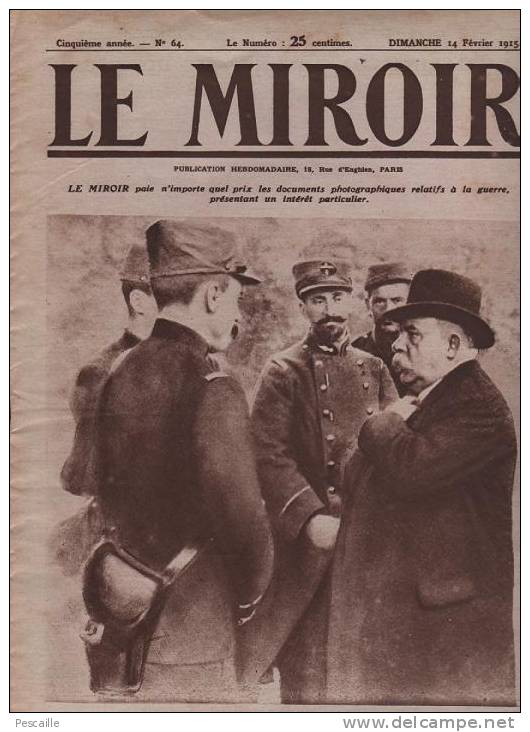 64 LE MIROIR 14 FEVRIER 1915 - MELINITE TURPIN - ARRAS - BLANGY - LILLE - SCHEFFER - CHARLEVILLE ... - Testi Generali