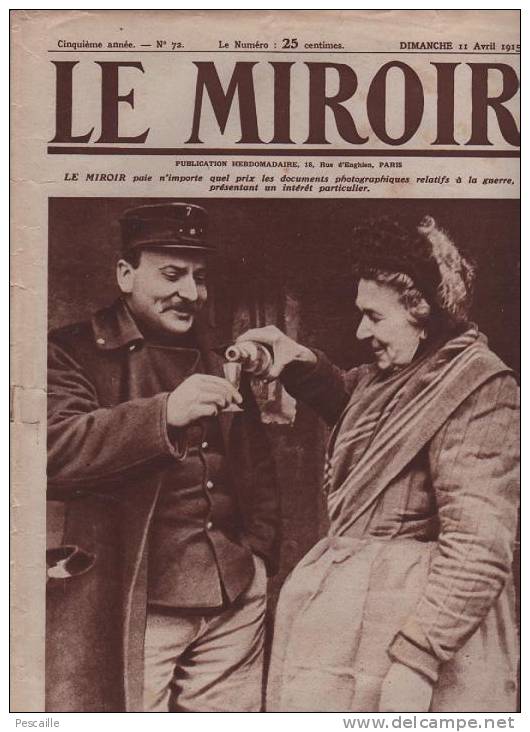 72 LE MIROIR 11 AVRIL 1915 - DIXMUDE - SAINT MIHIEL - DAHOMEY - SAINT ELOI - VIENNE LE CHATEAU - SPORTIFS ... - Testi Generali
