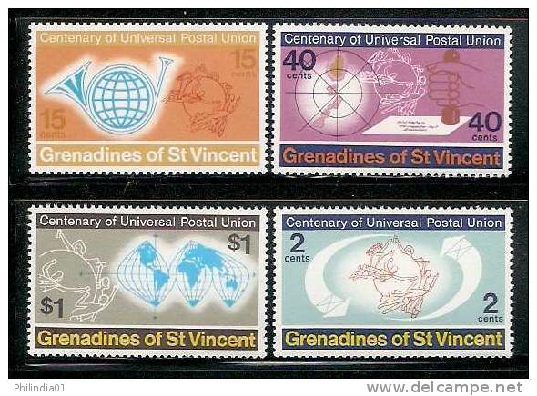 Grenadinise Of St. Vincent 1974 U.P.U. Cent., Globe, Map, Post Horn, Emblem, Hand   4v MNH # 1778 - U.P.U.