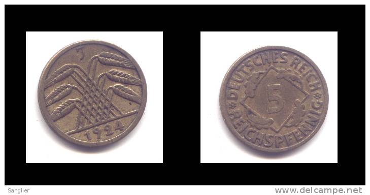 5  REICHSPFENNIG 1924 J - 5 Rentenpfennig & 5 Reichspfennig