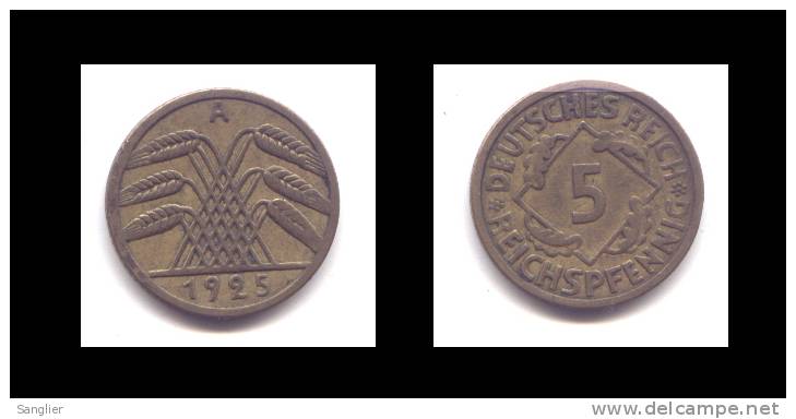 5  REICHSPFENNIG 1925 A - 5 Renten- & 5 Reichspfennig