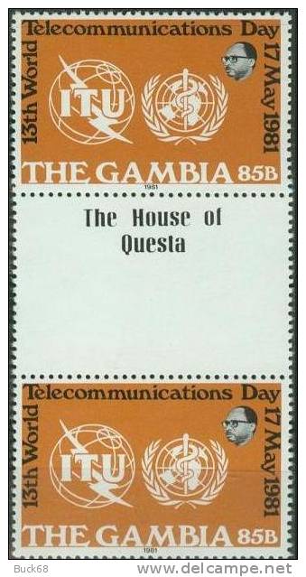 GAMBIE GAMBIA Poste 424 ** MNH Paire Avec Panneau & Mention De L´imprimeur THE HOUSE OF QUESTA : UIT ITU OMS WHO - Gambia (1965-...)