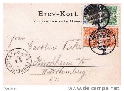 Dk-C9/022/   DÄNEMARK - Ansichtskarte Kopenhagen, Neuer Hafen 1903, Schöne Frankatur N. Deut. - Storia Postale