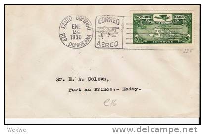 Do021/ Dominikanische Rep., Flugzeug/Inselkarte Auf Flugbrief Nach Haiti 1930, Einzelfrankat - Dominikanische Rep.