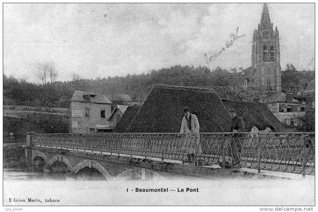 27 BEAUMONTEL (envs Beaumont Le Roger) Pont, Animée, Eglise, Ed Marie 1, Email, 190? - Beaumont-le-Roger