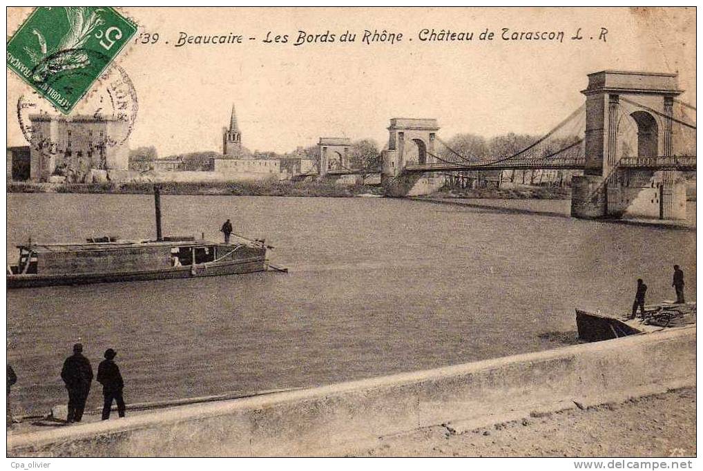 30 BEAUCAIRE Bords Du Rhone, Chateau De Tarascon, Animée, Péniche, Ed LR *39, 191? - Beaucaire