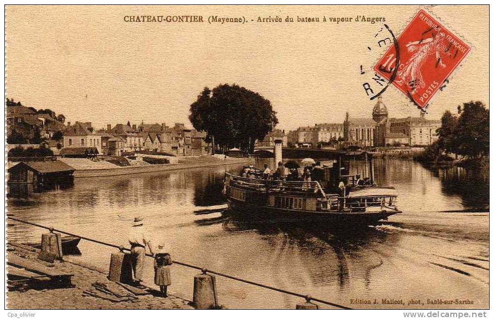 53 CHATEAU GONTIER Arrivée Du Bateau Vapeur D´Angers, Ed Malicot, 192? - Chateau Gontier