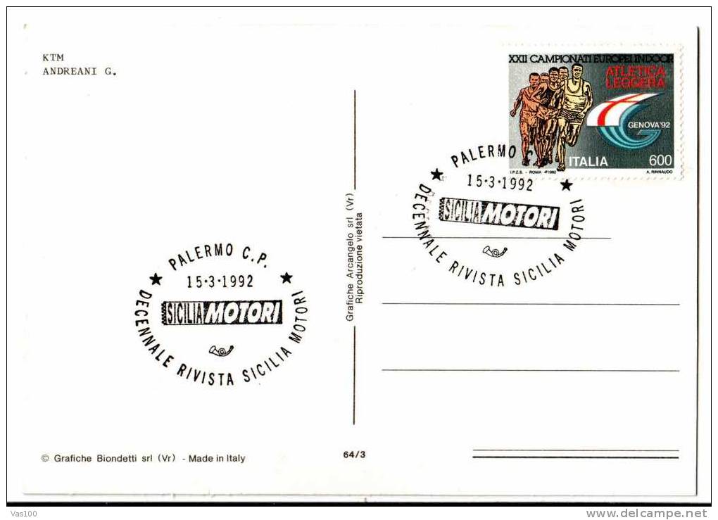 CAMPIONATO MONDIALE DI MOTOCICLISMO POST CARD KTM ANDREANI G. PALERMO - ITALIA 15.03.1992 - Motorbikes