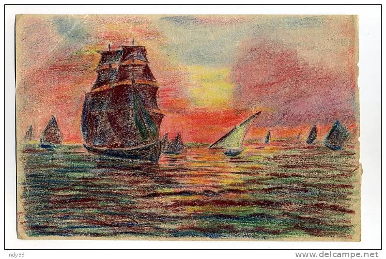 - MARINE . DESSIN AUX CRAYONS DE COULEURS - Kunst