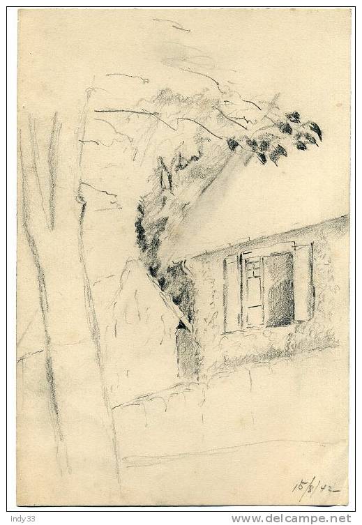 - ANGLE DE MAISON . DESSIN AU CRAYON NOIR . DATE 15/8/42 - Dessins