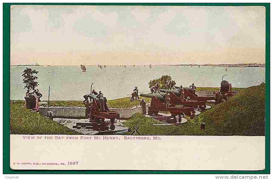 BALTIMORE - VIEW OF THE BAY FROM FORT Mc HENRY - UNUSED - UNDIVIDED POSTCARD - HAND COLORED - SOLDIERS SHOOTING - Baltimore