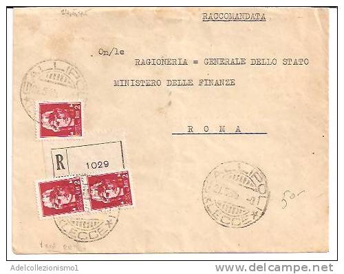 944)raccomandata Con 10c.+3x2£ Imperiale+3x30c. Imperiale Senza Fasci Da Gallipoli A Roma Il 21-5-1945 - Storia Postale