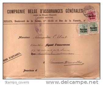 BELGIUM USED COVER 1917 CANCELED BAR BRUSSEL - OC1/25 General Government