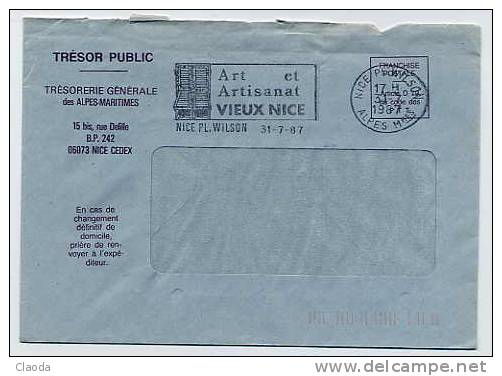 3837 Lettre NICE -TRESOR PUBLIC 1987 Flamme Nice PL. Wilson - Lettres Civiles En Franchise