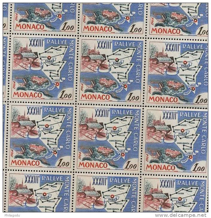 MONACO 23e RALLYE 1964 Feuille Entière  30 Timbres ++  Cote 46 Euros - Automovilismo