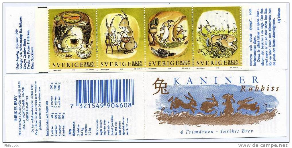 SVERIGE Carnet LAPIN  Kanischen Rabit Musique 1999   Lot De 10 Valeur En 2020 : 400 SEK Soit 40 Euros - Unused Stamps