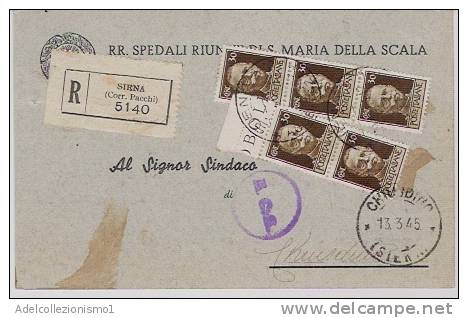953)cartolina Raccomandata Con 6x30c. Imperiale Senza Fasci Da Siena A Chinduino Il 13-3-1945 - Marcophilia