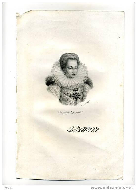 - PORTRAIT DE GABRIELLE D´ESTREE . LITHO DU XIXe S. - Litografia