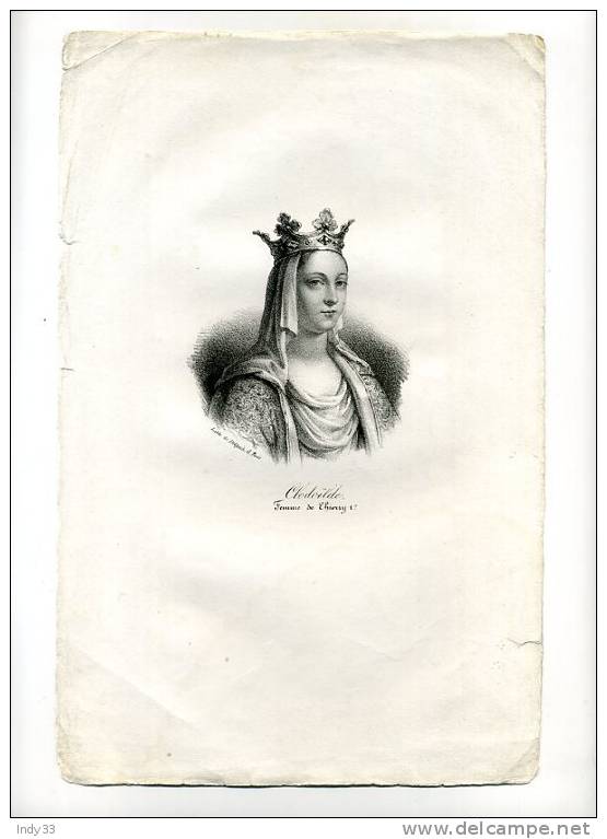 - PORTRAIT DE CLODOÏLDE , FEMME DE THIERRY 1er . LITHO DU XIXe S. - Lithografieën