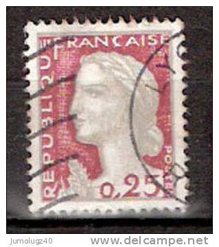 Timbre France Y&T N°1263 (01) Obl.  Marianne De Decaris. 0.25 Fc. Gris Clair Et Carmin Foncé. Cote 0,15 € - 1960 Marianne (Decaris)