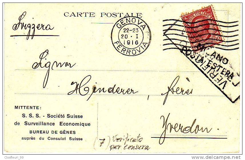 Censura / Verificato Carte De Milano / Genova 20..1.1.916 Posta Estera - Storia Postale