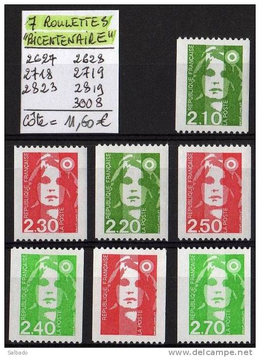 ROULETTES: 7 Timbres Du "BICENTENAIRE"- - Coil Stamps