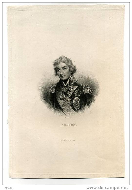 - PORTRAIT DE NELSON . GRAVURE SUR ACIER  DU XIXe S. - Barcos