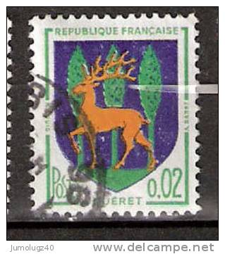 Timbre France Y&T N°1351B (01) Obl.  Armoirie De Guéret.  0.02 F. Vert, Outremer Et Jaune. Cote 0,15 € - 1941-66 Coat Of Arms And Heraldry