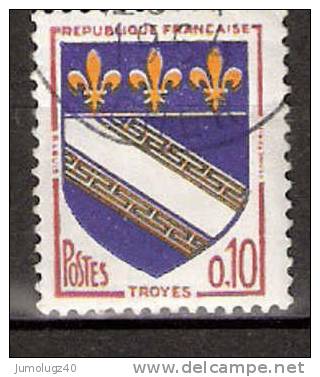 Timbre France Y&T N°1353  (01) Obl.  Armoirie De Troyes.  0.10 F. Brun, Outremer Et Jaune. Cote 0,15 ¤ - 1941-66 Wappen