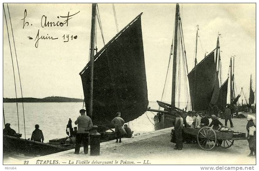 22 . ETAPLES . LA FLOTILLE DEBARQUANT LE POISSON ( BATEAUX De PECHEURS MARCHANDES DE POISSONS ) - Etables-sur-Mer