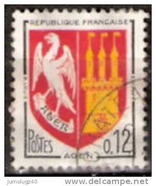 Timbre France Y&T N°1353A (01) Obl.  Armoirie D´Agen.  0.12 F. Rouge, Jaune Et Noir. Cote 0,15 € - 1941-66 Stemmi E Stendardi