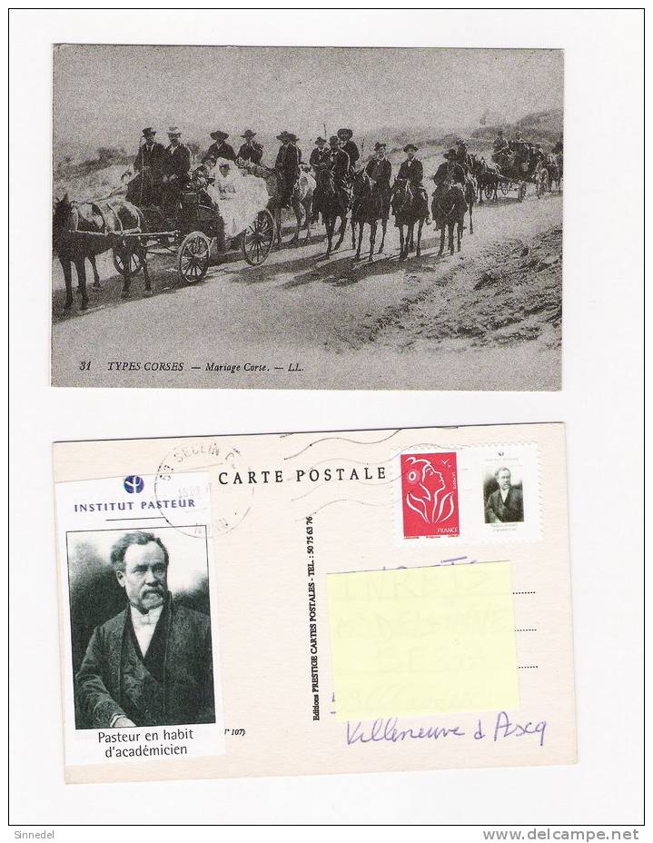 SUR CARTE POSTALE VIGNETTE PASTEUR EN HABIT D ACADEMICIEN - Covers & Documents