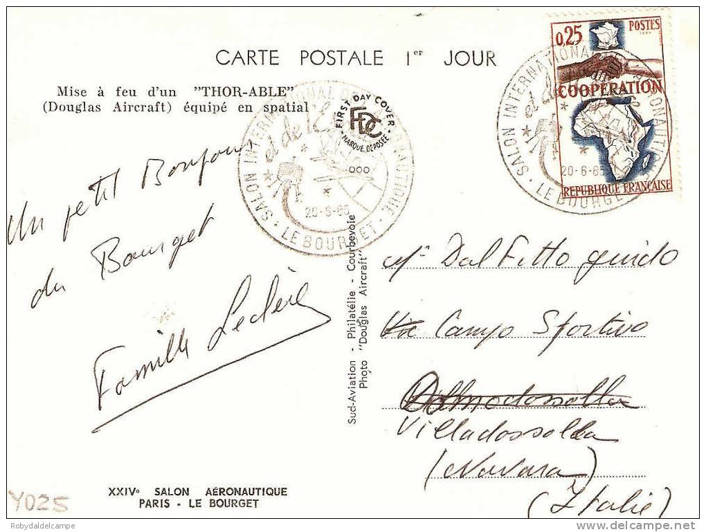 Y025 - FRANCIA - Yvert # 1432+posta Aerea 42 Su Cartolina Ufficiale Salone Aeronautica Di Le Bourget 1965 - Covers & Documents