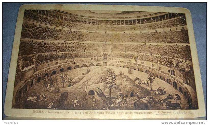 Italy,Rome,Anfiteatro,Flavio,Colosseo,Gladiators,Animals,Railway Station Stamp,vintage Postcard - Colosseum