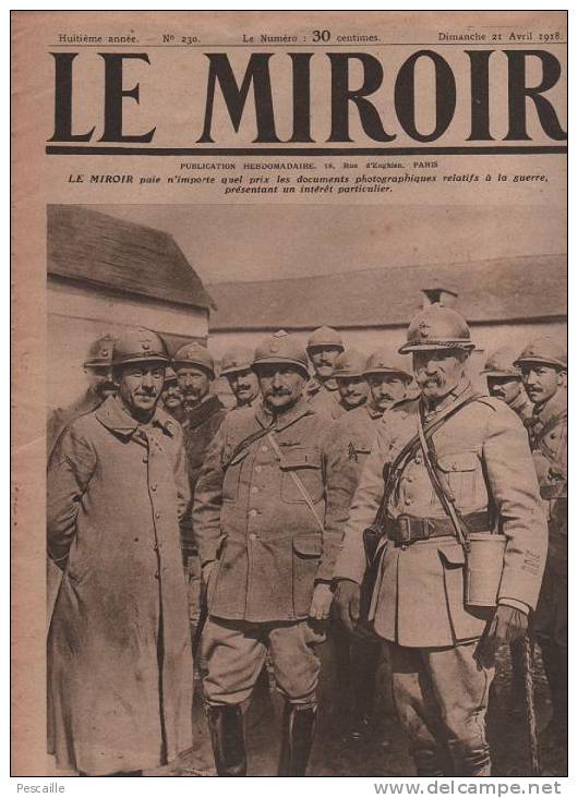 230 LE MIROIR 21 AVRIL 1918 - CANON GPF 155 - GEORGES V - EXODE - JAPON - UKRAINE - Algemene Informatie