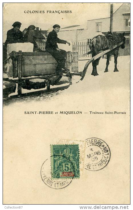 DOM - ST PIERRE Et MIQUELON - TRAINEAU - TRANSPORT De GLACE - Edit. ?? Avant 1904 - Saint Pierre And Miquelon