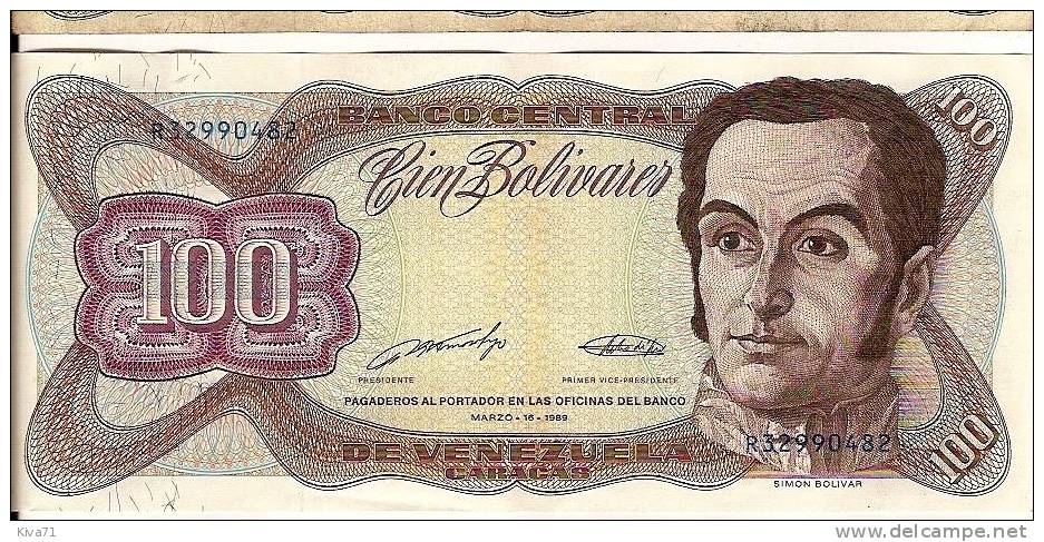 100 Bolivares  "VENEZUELA"  Simon Bolivar  16 Mars 1989       SPL   Ble 91 - Venezuela