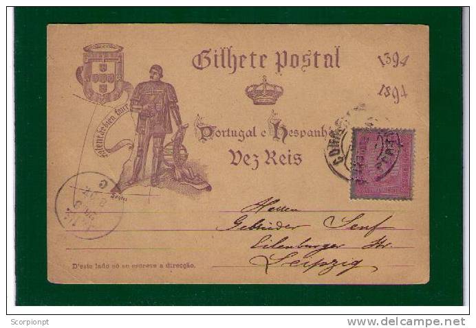 Sp340 PORTUGAL Postal Stationery PORTO D.Henrique The Explorers Discoveries Allemagne (26.03.1894) + Aditional D.Charles - Exploradores