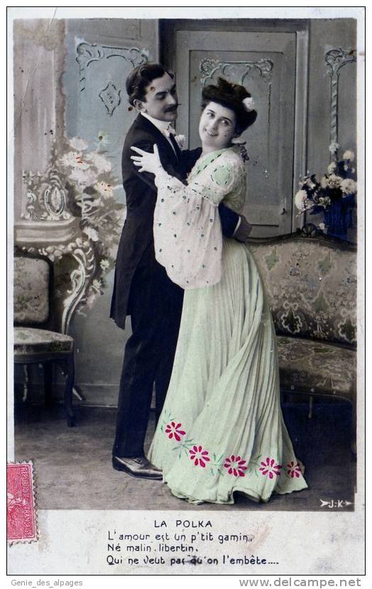 Spectacle, Danse, 008, La Polka, Ed J.K. Couple Dansant La Polka, Dos Divisé, Circulé En 1905, Bon état - Danse