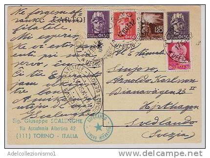 980)intero Postale Da 50c. Turrita+50c.+60c. Turrita+20c. Imperiale S.F.+1,20£ Democratica Per La Svezia Il 17-10-1945 - Marcofilía