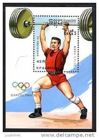 KAMPUCHEA 1989, HALTEROPHILIE, J.O. BARCELONE BARCELONA 92, 1 Petit Bloc, Neuf / Mint. R1373 - Weightlifting